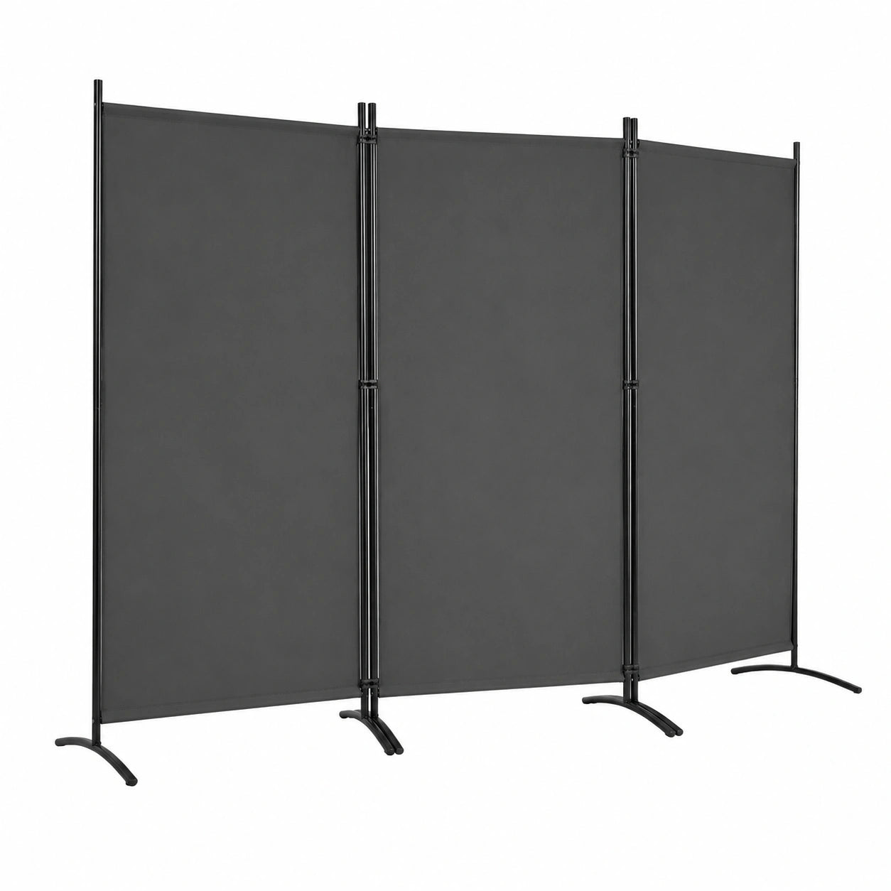 Faltbarer 3-Panel-Raumteiler aus Metall & Polyester, 260 x 183 cm, freistehend mit verstellbaren Füßen, ideal für Büro und Terrasse, Farbe Grau
