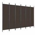 Moderner 6-Panel-Raumteiler aus Polyester und Eisen, 300x200 cm, Braun, für Privatsphäre und Dekoration