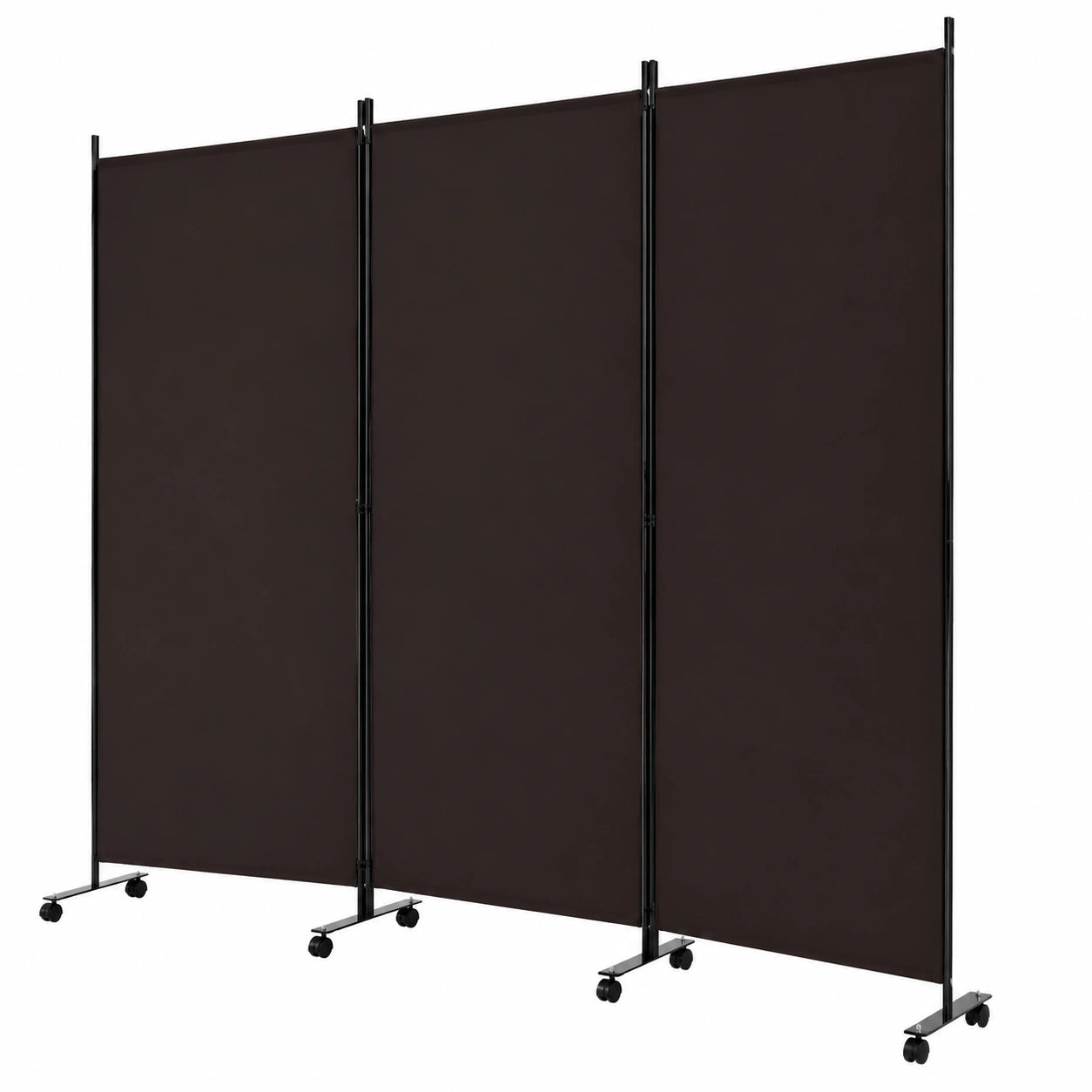 Raumteiler auf Rollen für Innenbereiche, 3-teiliger Paravent 262x180 cm, klappbare Sichtschutzwand, freistehend mit breiten Füßen