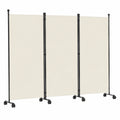 Flexibler 3-teiliger Paravent auf Rollen, Sichtschutz 263x181cm, Raumteiler für Garten und Büro, Beige