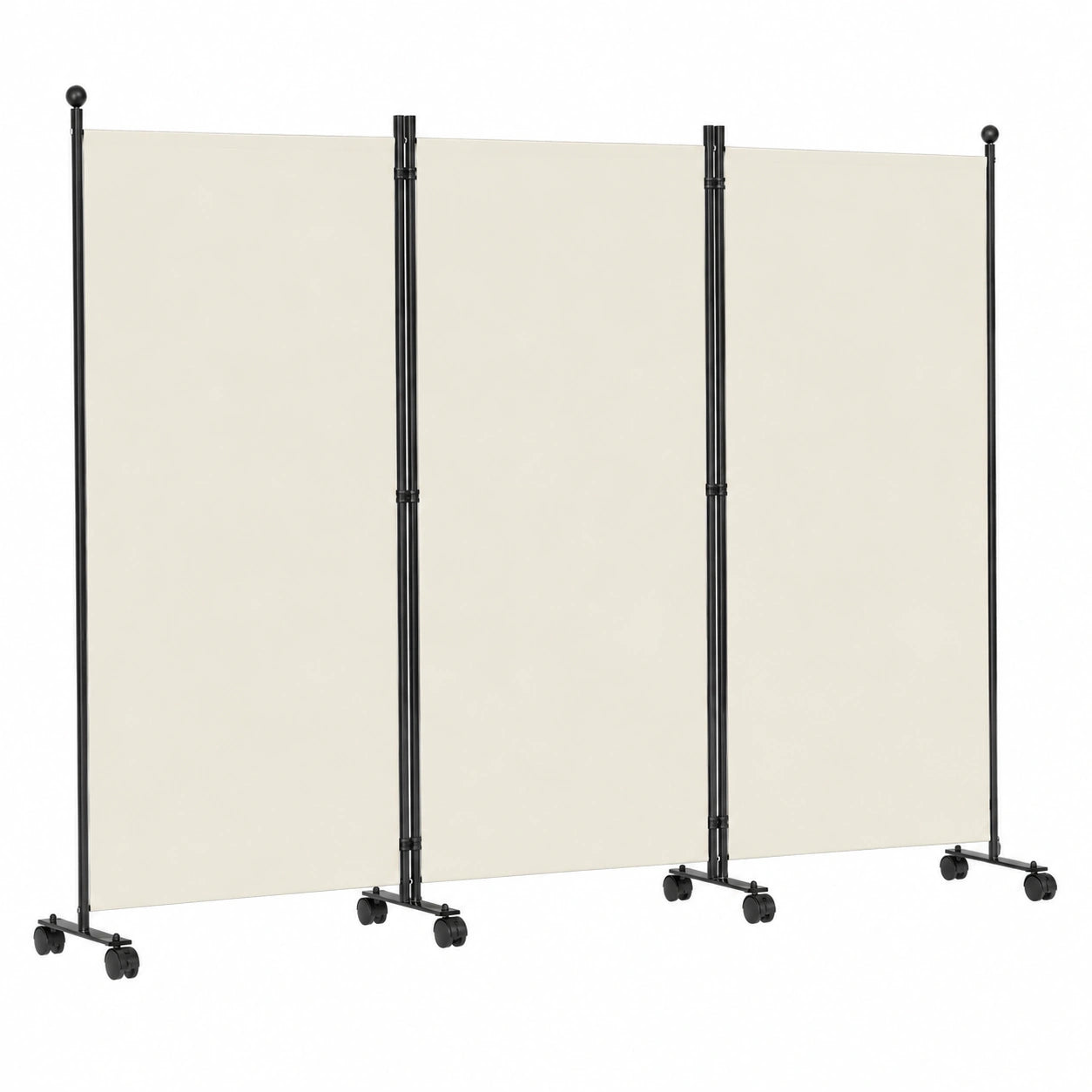 Flexibler 3-teiliger Paravent auf Rollen, Sichtschutz 263x181cm, Raumteiler für Garten und Büro, Beige