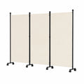 Mobiler Raumteiler Paravent 3-teilig 263x181x30cm, Faltbare Trennwand mit Polyester-Sichtschutz für Schlafzimmer, Einfache Montage (Beige)