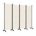Faltbarer 4-teiliger Paravent Raumteiler mit Rollen, 228x181x30cm, Sichtschutz-Trennwand aus Polyester in Beige