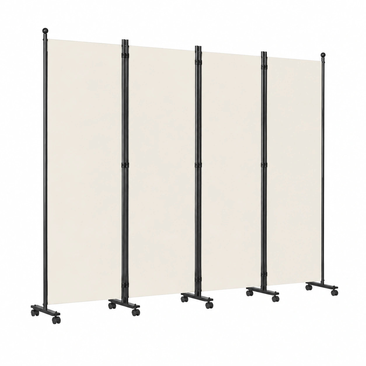 Faltbarer 4-teiliger Paravent Raumteiler mit Rollen, 228x181x30cm, Sichtschutz-Trennwand aus Polyester in Beige
