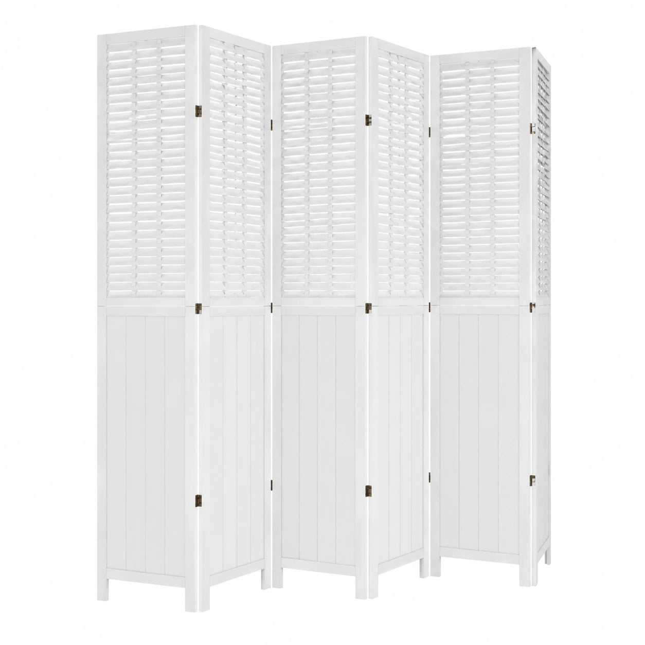 Faltbarer Raumteiler 6-teilig, Weiß, Paulownia Massivholz und Bambus, 220 cm, Privatsphäre-Sichtschutz für Wohnzimmer, Büro, Schlafzimmer