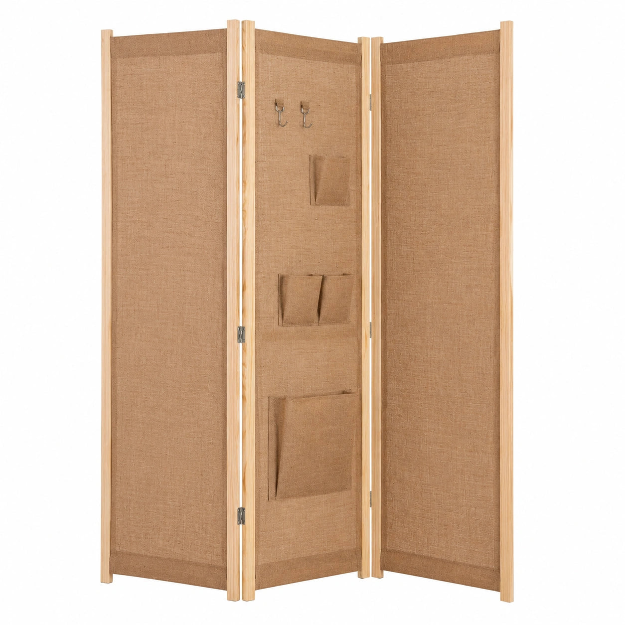 LIFEZEAL Raumtrenner 3-teilig, 121 x 170 cm, Trennwand mit Taschen und Haken, Faltbare Leinen-Trennwand für Wohnung und Büro