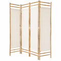 Moderner Raumtrenner aus Leinwand und Bambus, 4 Paneele, 160 x 160 cm