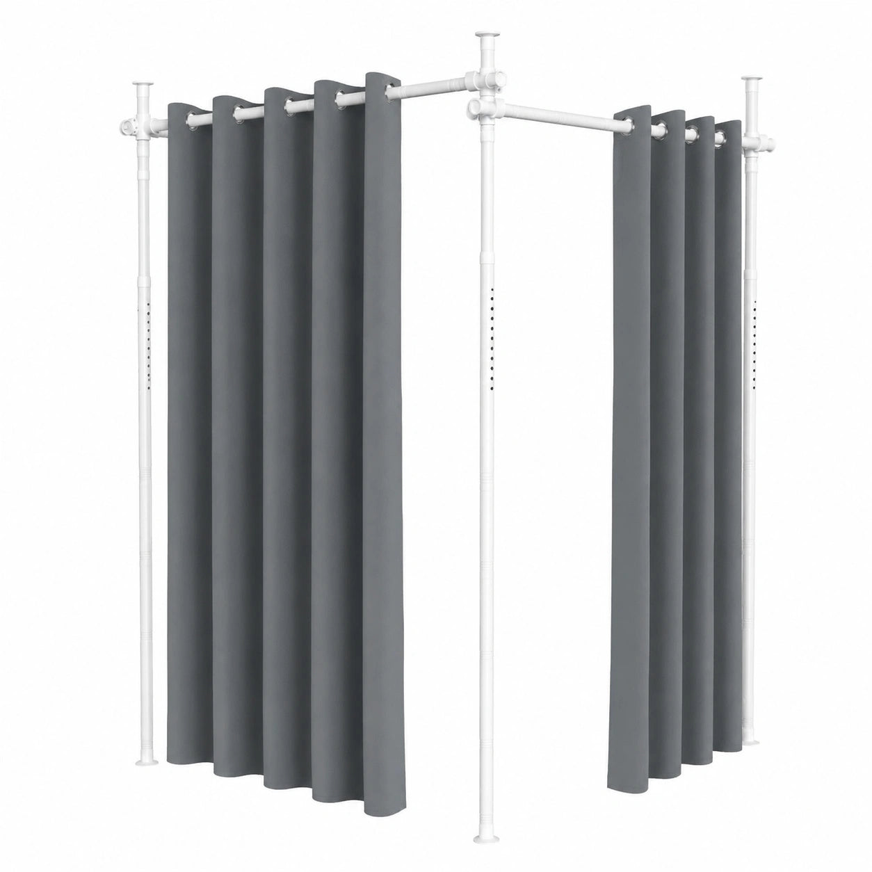 Freistehender Raumteiler Paravent, Gardinenstange ohne Bohren, Sichtschutz für Schlafzimmer, Höhe 122-320 cm, Breite 70-355 cm, Weiß