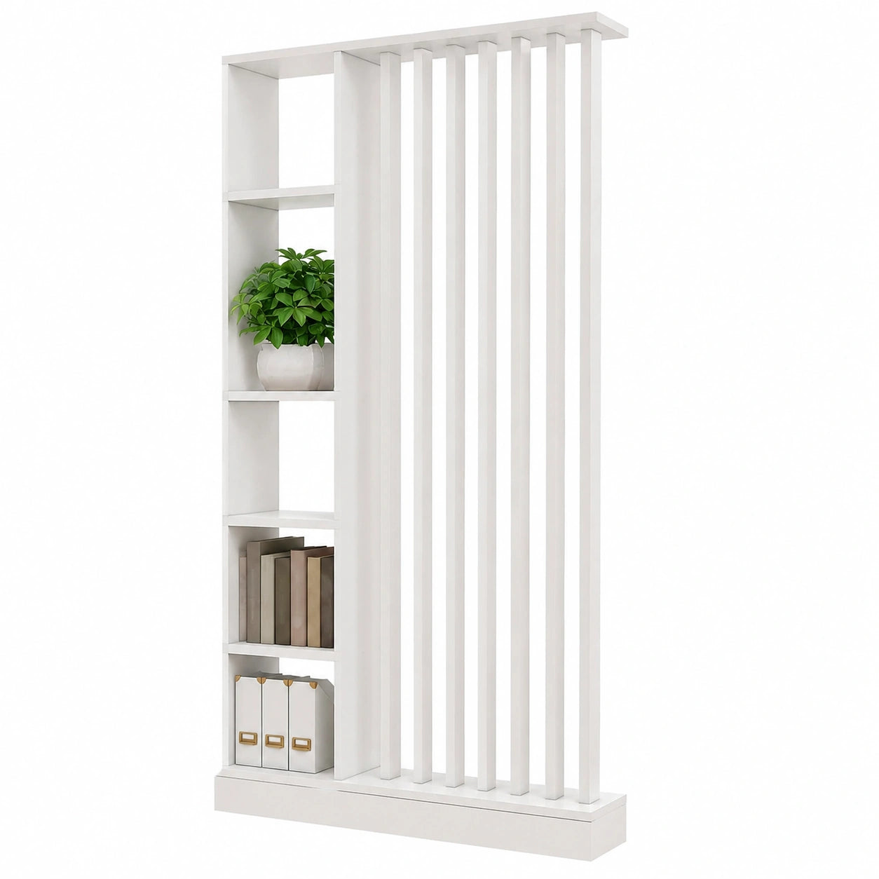 Raumteiler mit Regal, Holzsäule bis zur Decke, einfache Montage, ideal für Zuhause oder Büro, Weiß, 120cm