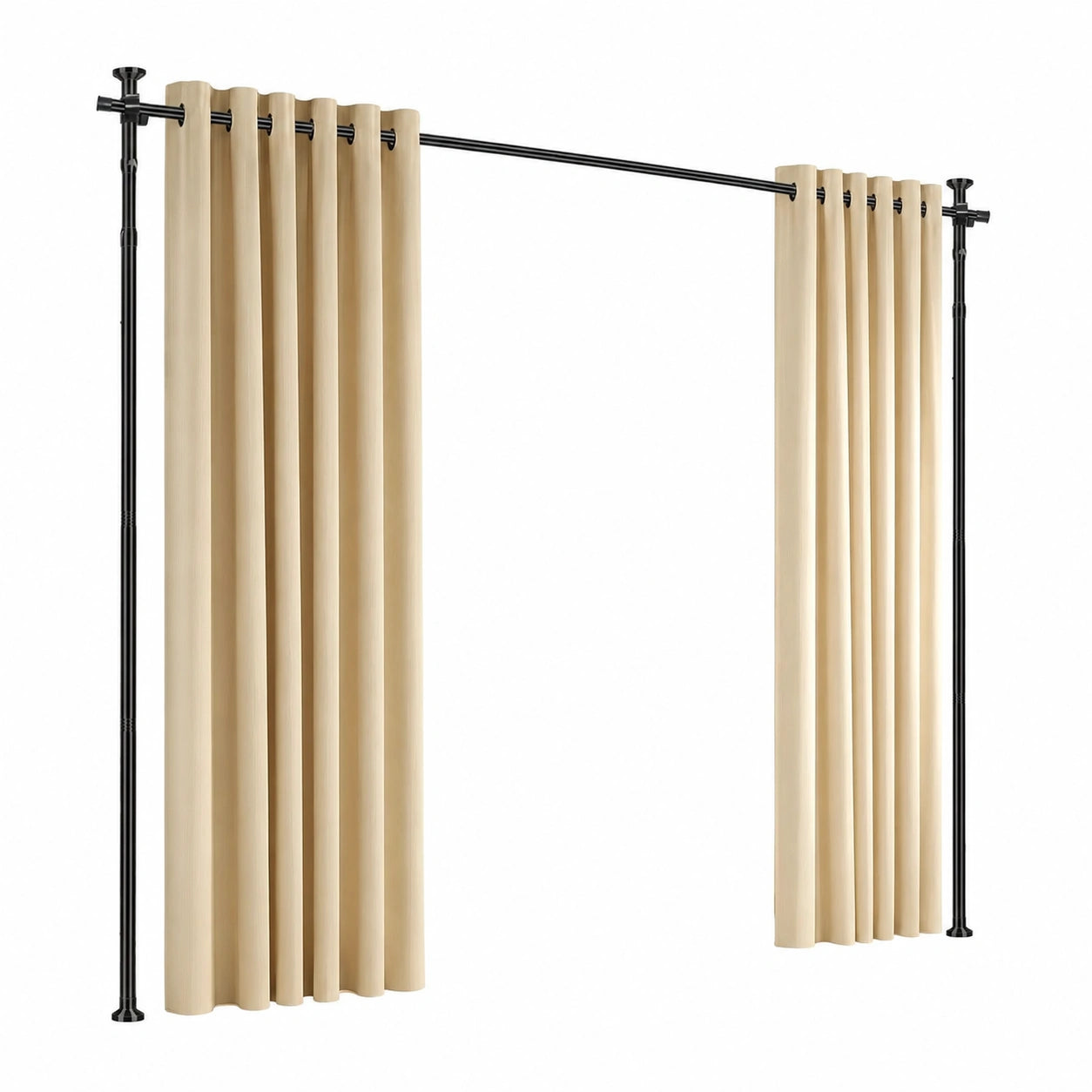 Verstellbare Raumteiler-Spannstange ohne Bohren für Mietwohnungen, Schwarz, H110-300 × B89-254cm