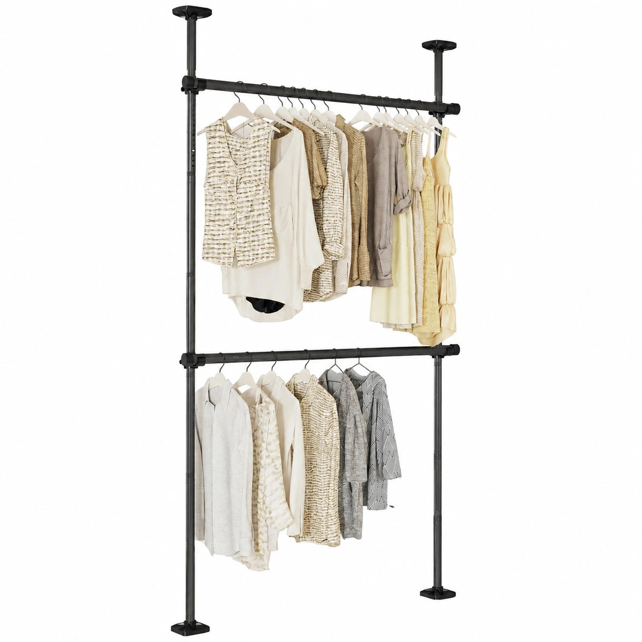 WELDUN Verstellbare Teleskop-Kleiderstange, Raumtrenner ohne Bohren, 227-312cm Höhe, 71-138cm Breite, Schwarz
