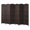 Handgefertigter Rattan Paravent, 6-teilig, 271 x 180 cm, faltbarer Raumteiler mit Holzrahmen für Büro und Wohnzimmer, braun