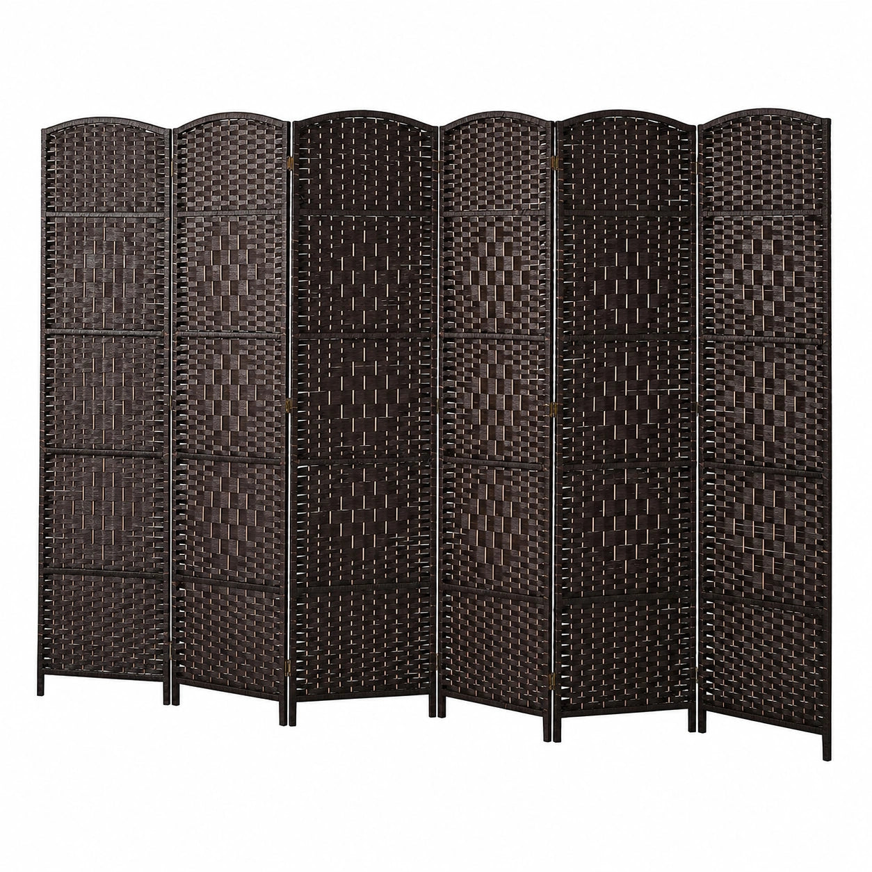 Handgefertigter Rattan Paravent, 6-teilig, 271 x 180 cm, faltbarer Raumteiler mit Holzrahmen für Büro und Wohnzimmer, braun