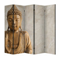 Paravent Zen Buddha Raumteiler 5-teilig 225x172 cm Holz Braun Grau